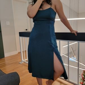 Lulus Forest Green Open Back Spaghetti Strap Side Slit Midi Dress Size S